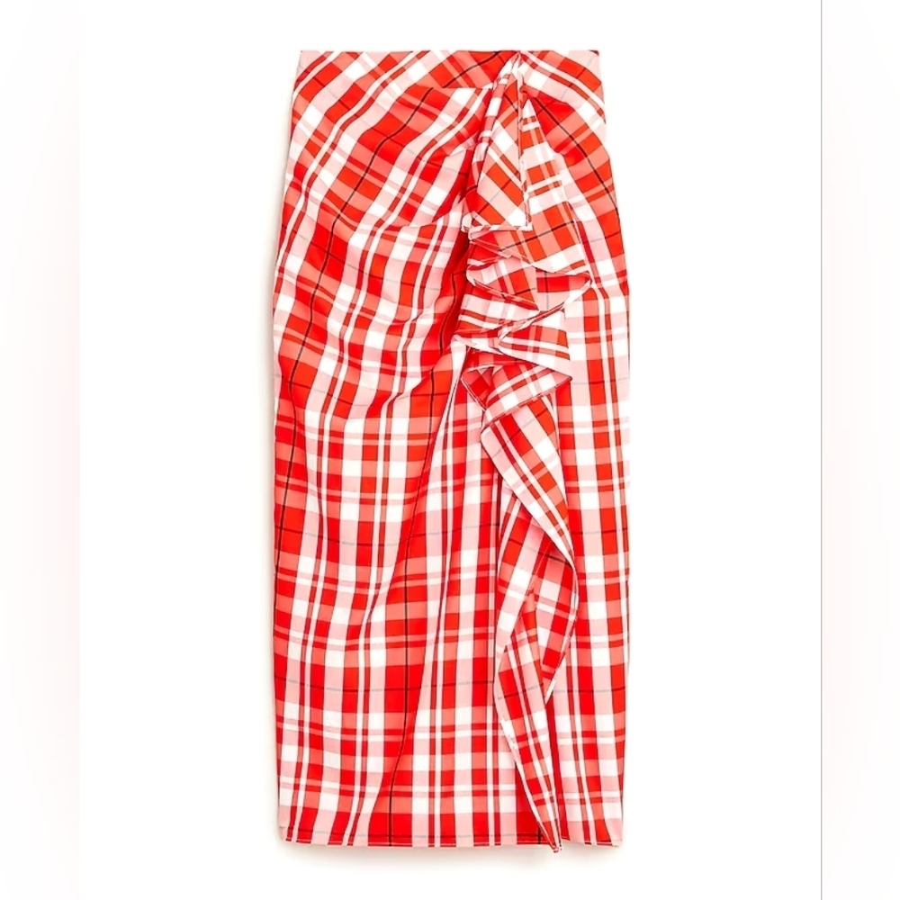 J. Crew Long Ruffle Skirt in Plaid